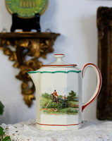 AJÁNLATÁT VÁROM: Antik, vadász jelenetes, fajansz csokoládés, kávés kanna