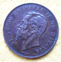 5 Cent Olaszország Vittorió Emanuel bronz érem 1867