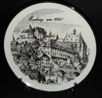 Schumann Bavaria porcelán tányér, dísztányér, fali tányér -Marburg városkép 1840
