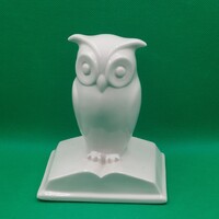 Ritka gyűjtői Káldor Aurél Aquincum Fehér porcelán Könyvön ülő bagoly figura