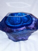 Muránói MURANO Flavio Poli Seguso Ritka változat lila-kék Színes Üveg Kínáló tálka levélnehezék dísz