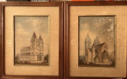 Kincsvadászok figyelem! Steindl Imre 2db Jáki templom festménye, 1881!!!