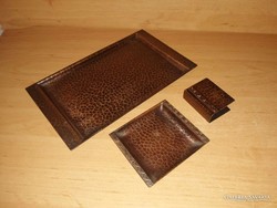 Iparművész réz szivaros tálca, hamutál és gyufatartó készlet (b)