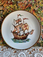 ALKA Kunst Bavaria porcelán fali tányér Santa Maria hajó ábrázolásával, akasztóval ellátva