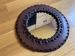 Retro Leather-Framed Round Mirror - Small Size - 31 cm Diameter with Frame