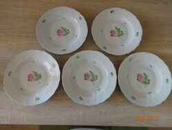 Régi Herendi tertia őszirózsa mintás porcelán tányér, közepes méretű ( 20,5 cm),  5db
