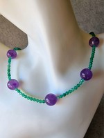 Natural amethyst beads and faceted green chalcedony beads necklace