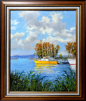 Hornyik Zoltán: Kihajózásra várva - kerettel 60x50 cm - alkotás 50x40cm - H25/254