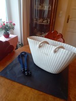 Large, original, white obag women's bag with two straps (white + navy blue)