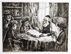 Talmud olvasók, szép rézkarc