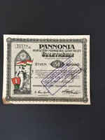 Pannonia Keresztény Fogyasztási Egyesület Üzletrésze 50 Korona 1920.