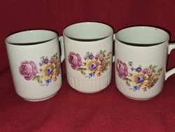 Antik Zsolnay porcelán virágos bögrék 3 db