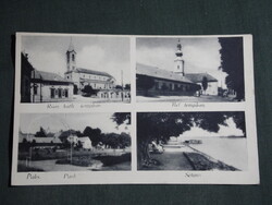 Képeslap,Paks,mozaik,Róm.,Ref. templom,park,Dunaparti sétány,Film iroda Bp. kiadás,1940-