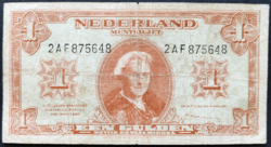 Ritkább! Hollandia 1 Gulden 1945, VG+-F