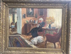 Zórád Géza - Kutyával a szobában..60x80cm plusz kerete(!)