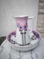 Beautiful Czech Washbasin Jug and Basin Set, 2 pcs, Secessionist Czech Porcelain Flower Pot, Water Jug