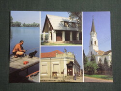 Képeslap,Gyékényes,mozaik,üdülő,mozi,horgász,templom látkép,részlet, 1987-