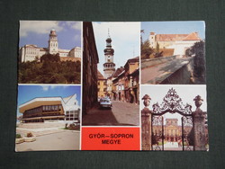 Képeslap,Győr Sopron Megye,mozaik,Pannonhalma,Mosonmagyaróvár,Fertőd látkép,részlet, 1987-