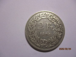 Helvetia ezüst  2 Frank  1894A  Nagyon ritka, VF/XF #