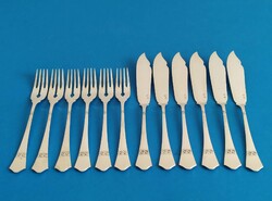 Ezüst art-deco halas készlet 6 halkés és 6 halvilla