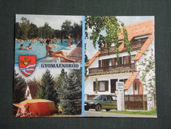 Képeslap,Gyomaendrőd,mozaik,strand,Szilvia panzió,kemping látkép,részlet, 1990-