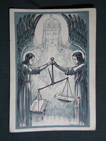 Képeslap,Trianon,Irredenta,Márton L. grafika,Szent István,angyal,mérleg igazság trianon,1930-