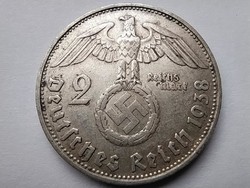 Németország Horogkeresztes .625 ezüst 2 birodalmi márka 1938 B