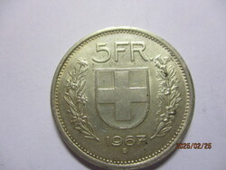 Helvetia ezüst  5 Frank  1967B  Nagyon ritka,  XF/aUNC   #