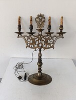 Antik zsidó oroszlános bronz 4 karú gyertyatartó átszerelt lámpa kétfejű sas 934 1444
