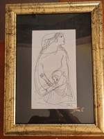 Szász Endre: Édesanya, 1980. Eredeti tusrajz