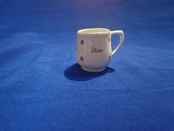 Mini méretű pöttyös arany szegélyes Tihany feliratú emlék bögre