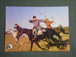 Képeslap,Gödöllő,Szárítópuszta Árpád vére lovasiskola,Magyarok nyilai,lovasíjász,részlet, 1990-