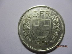 Helvetia ezüst  5 Frank  1969B  Nagyon ritka,  XF/aUNC   #