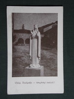 Képeslap,Pécs,Pálos templom park,Sinkó A. Világ királynője Zsolnay szobor,Egyházmegye kiadás,1947