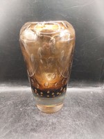 Harrach Amber Mica Frit Glass Vase By Milan Metelak 1968.22 cm-es. 3245b