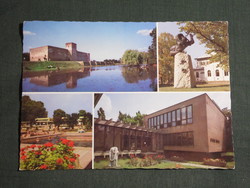 Képeslap,Gyula,mozaik,Vár,csónakázó tó,várfürdő strand,Kohán múzeum,hotel látkép,részlet, 1984-