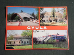 Képeslap,Gyula,mozaik,üdülő,szálló,park,Kohán múzeum,Erkel szobor,park,fürdő látkép,részlet, 1997-