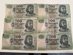 6 db papír 200 ft-os eladó , pénz, papírpénz, régipénz