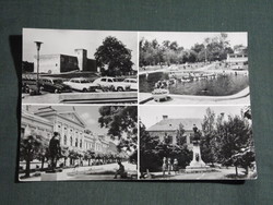 Képeslap,Gyula,mozaik,Várfürdő,strand,Erkel szobor,múzeum,városháza látkép,részlet, 1971-