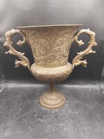 Bacchus díszkehely - különleges antik kandallódísz,réz,23 cm-es. 3248b