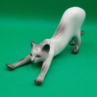 Hollóházi  porcelán Nyújtózkodó cica figura