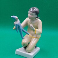 Retro  Kőbányai/ Drasche  porcelán  Bohóccal játszó  kislány figura