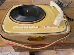 Régi retro Petti német táska lemezjátszó, vintage műszaki régiség, gramofon 1961.