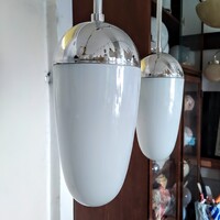 Art deco mennyezeti lámpa pár felújítva - csepp alakú tejüveg búra
