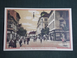 Képeslap,Győr,reprodukció,Baross út,Takarékpénztár,üzletek látkép,részlet,1990-