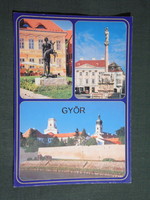 Képeslap,Győr,mozaik,Vadmentés szobor,Szentháromság szobor,Rába part látkép,részlet,1990-