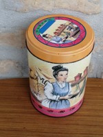 Konyhai jelenetes kerek fémdoboz