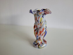 Régi retro Muránoi kéz alakú spatter üveg váza mid century fodros szélű kezet formázó váza