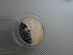 1992 ezüst 200 Ft forint UNC ujjlenyomatmentes PP Proof pazar kezdődő barna patinával (KD7)