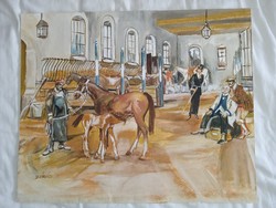 Zórád Ernő (1911 - 2004) : Úrhölgylovas - Krúdy világa /akvarell, papír, 42 x 51,5 cm, j.b.l.: Zórád
